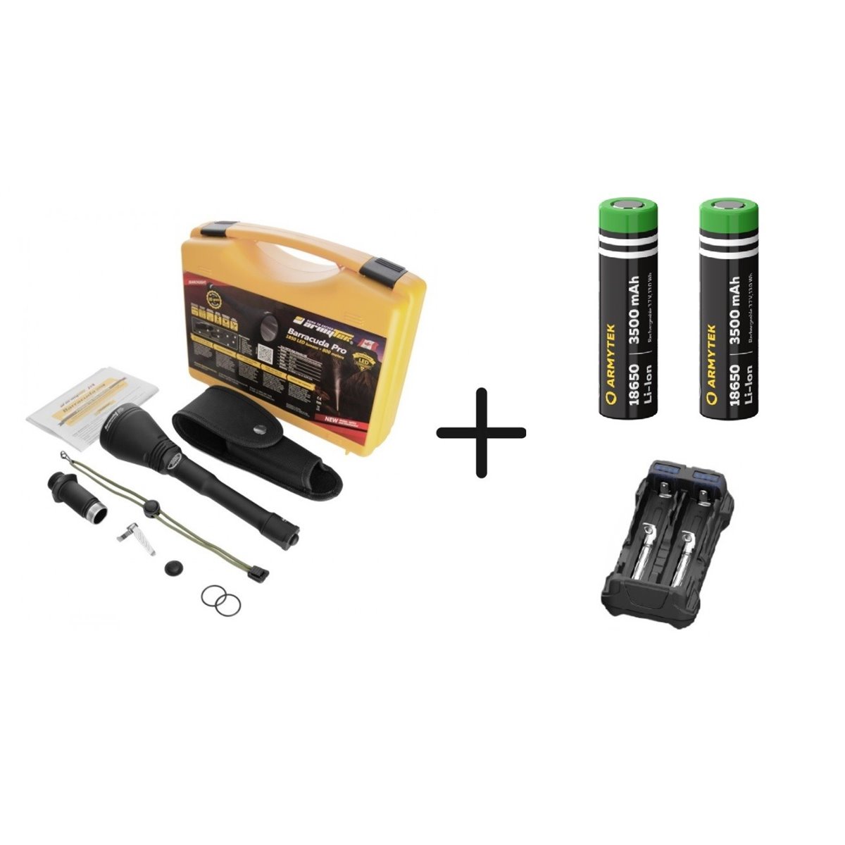 SB12 Set lanterna Armytek Barracuda Pro - White cu acumulatori Armytek 18650 Li-Ion 3500 mAh, fara protectie si incarcator