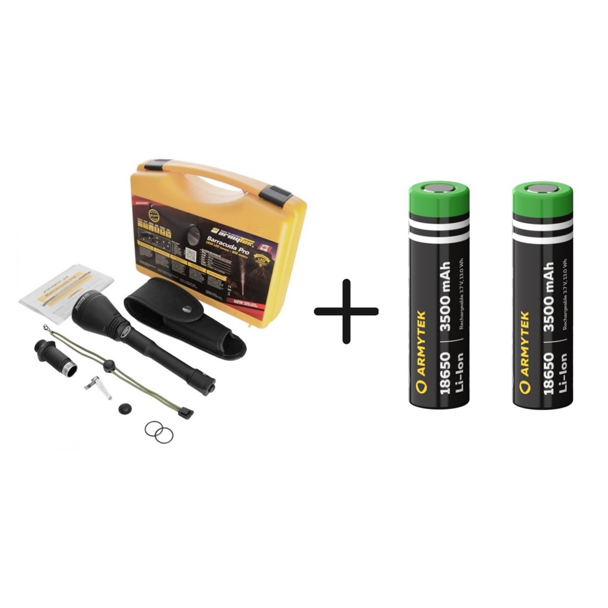 SB18 Set lanterna Armytek Barracuda Pro - White cu acumulatori Armytek 18650 Li-Ion 3500 mAh, fara protectie